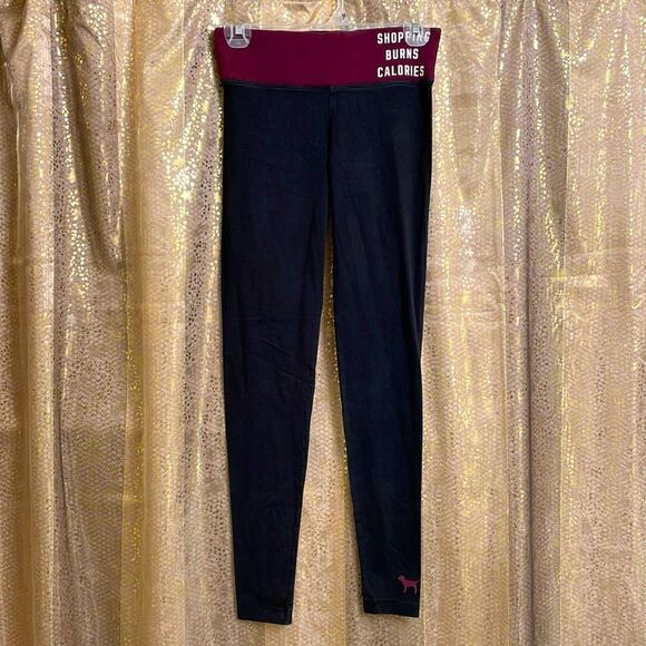 Victoria’s Secret PINK maroon/black yoga leggings, size XS, GUC - Picture 1 of 6